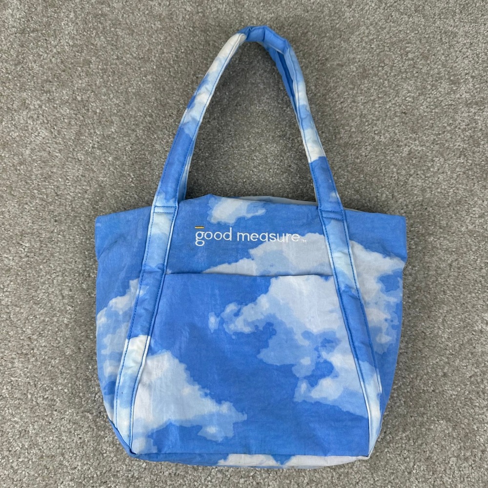 Baggu Mini Cloud Tote Blue Sky Cloud Print Tote Bag Zipper Canvas "Good Measure"